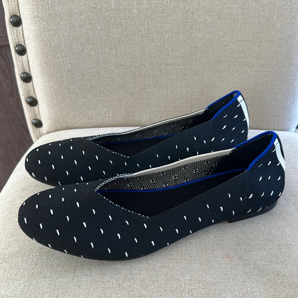 Unbranded Women’s Knit Dotted Slip On Flats Round Toe Black White Size 8